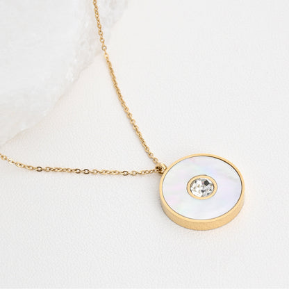 Steel necklace with diamonds and mother-of-pearl 