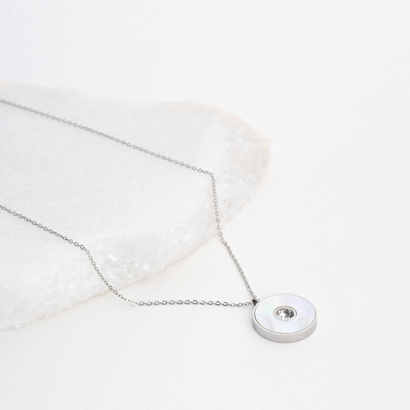 Steel necklace with diamonds and mother-of-pearl 