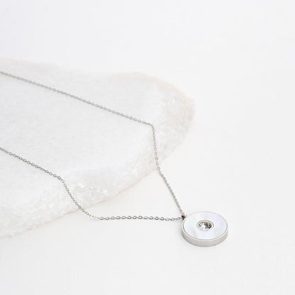 Steel necklace with diamonds and mother-of-pearl 