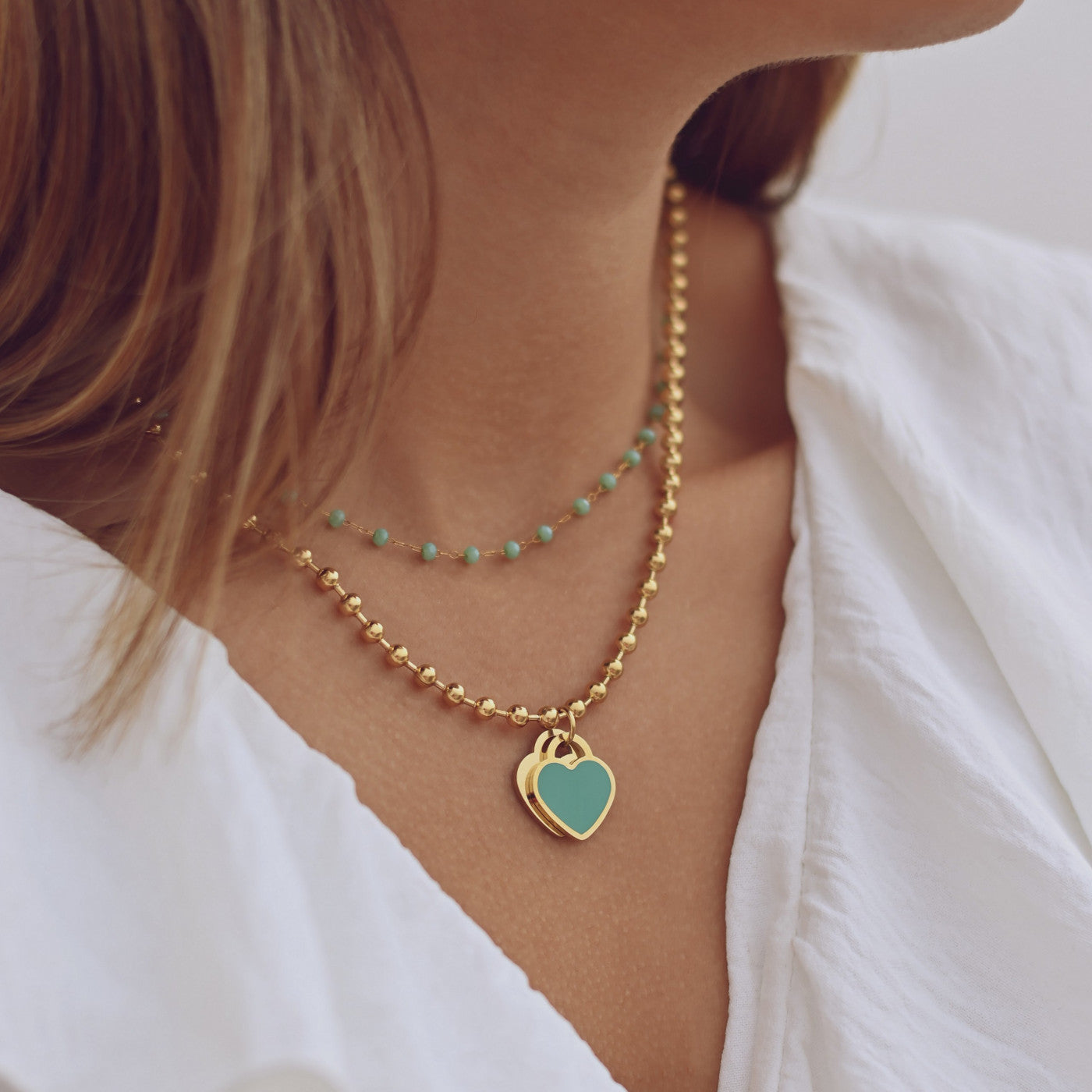 Double heart steel necklace - Colors