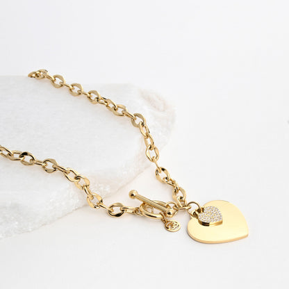 Steel necklace with links and heart