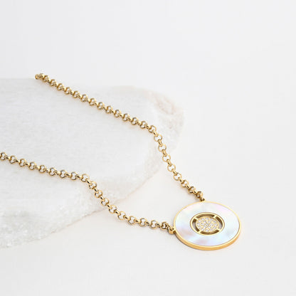 Necklace in mother-of-pearl steel and zirconia