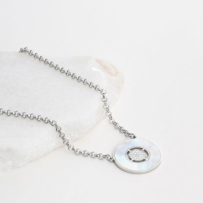 Necklace in mother-of-pearl steel and zirconia