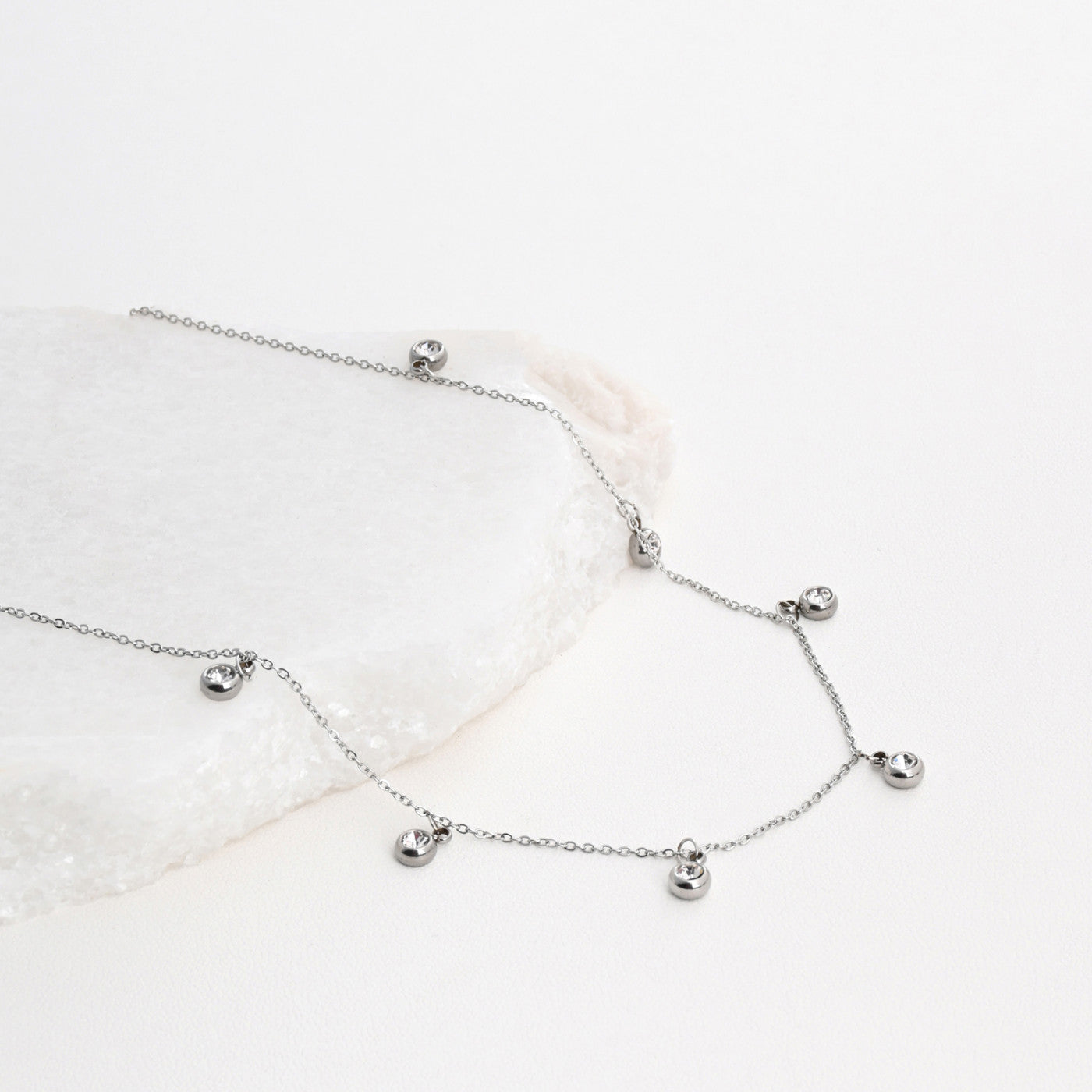 Steel necklace with diamonds