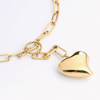 Steel necklace with links and full heart