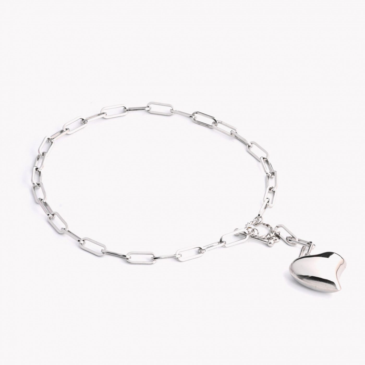 Steel necklace with links and full heart