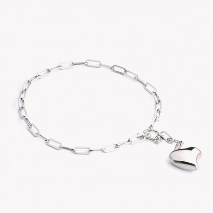 Steel necklace with links and full heart