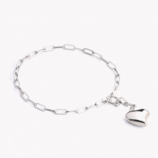 Steel necklace with links and full heart